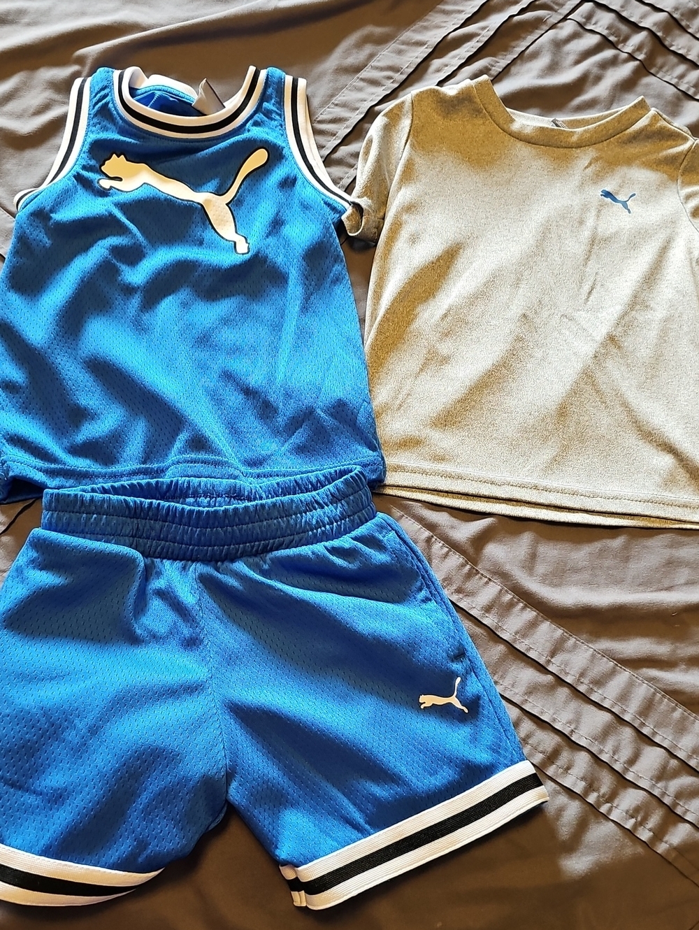Puma Blue Boys' Athletic Tank Top & Shorts Set with Gray Tee